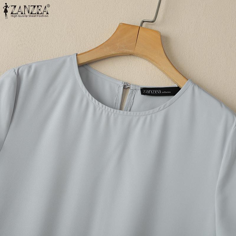 ZANZEA Женское повседневное платье с круглым вырезом и коротким рукавом