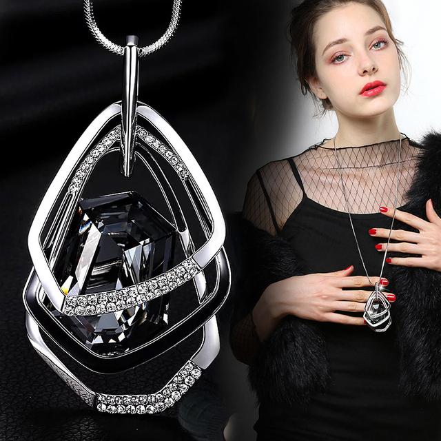 Модное колье Femme Серые хрустальные ожерелья и подвески для женщинГеометрическое длинное ожерелье-цепочка для свитераДевушка Роскошные ювелирные изделия