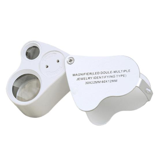 30x 60x Jewelers Loupe Portable Dual Lens Magnifier Illuminated Foldable Jewelry Inspection Loupe Magnifying Glass with LED Light for Gems Jewelry
