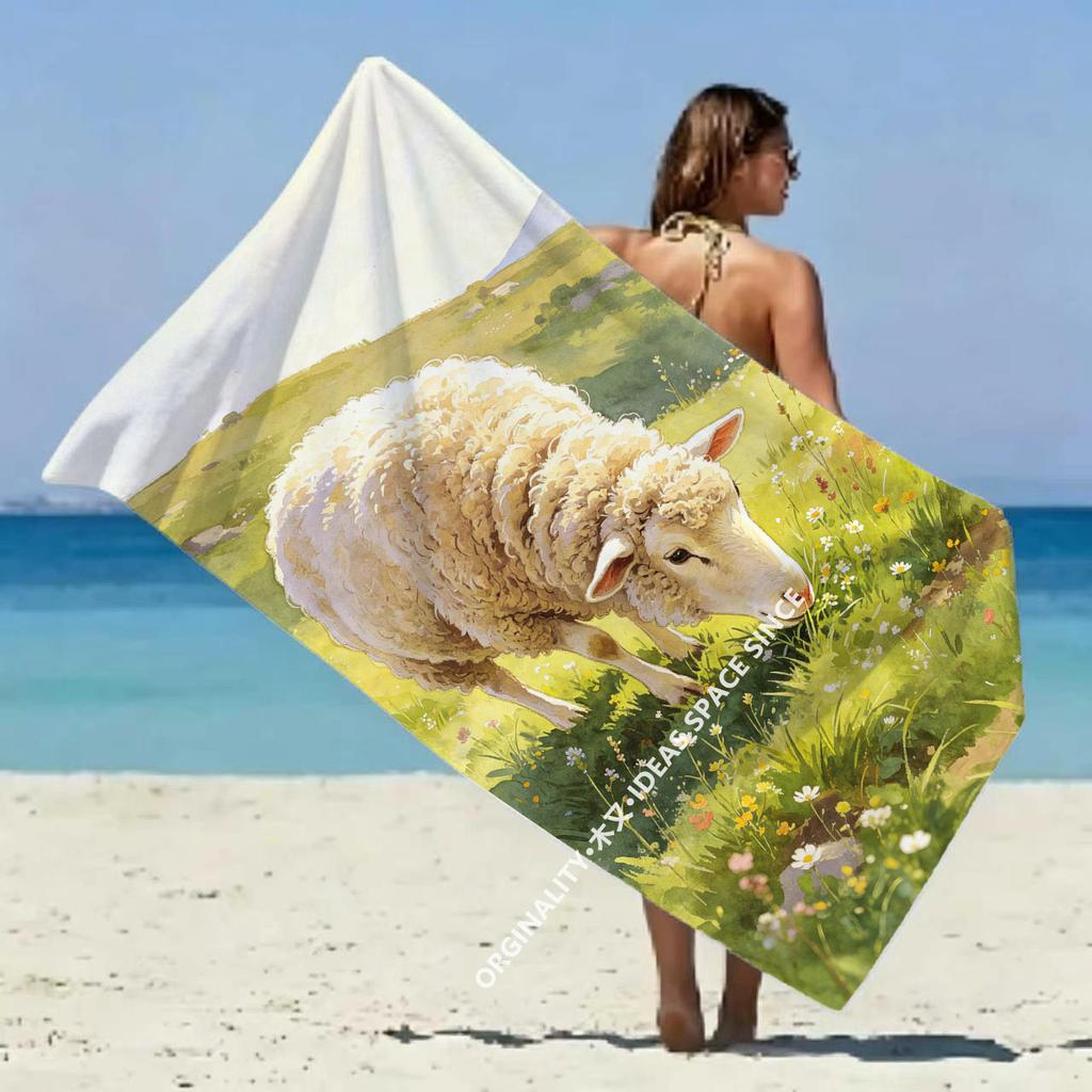 Serene Grazing Sheep Beach Towel Patterned Sunscreen And Windproof Suitable For Swimming Pool Camping Travel