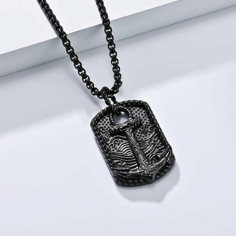 European and American Retro Boat Anchor Titanium Steel Necklace Men's Niche Personality Wave Boat Anchor Stainless Steel Pendant Sweater Chain