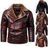 Новая кожаная куртка для мужчин с диагональной молнией, английская джентльменская куртка с воротником из флиса и ПУ-образным вырезом
