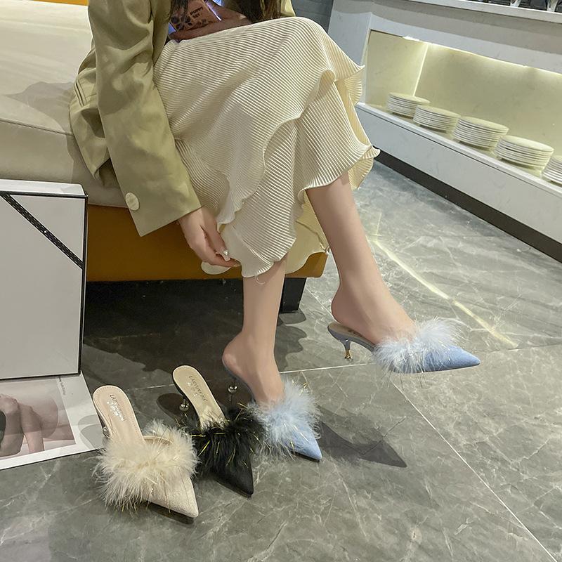 Тапочки на высоком каблуке женские новые Mao Mao модная верхняя одежда на высоком каблуке универсальные туфли-мешок на голову полутапочки цельные