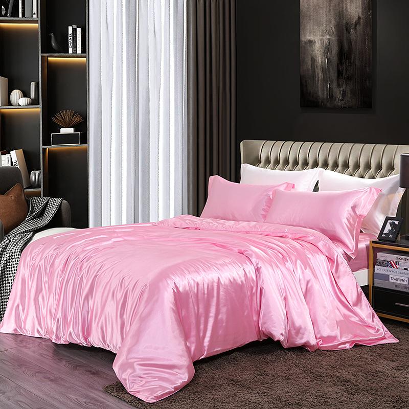 European Solid Color Mulberry Silk Bedding Sets Ice Silk Satin Cooling Bedclothes High Quality Skin-Friendly Smooth Duvet Kit