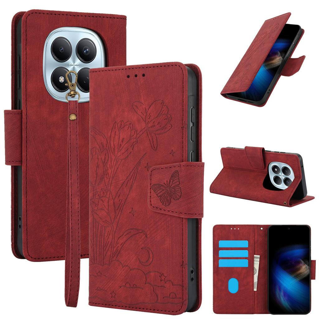 For Xiaomi Poco M8 Pro 5G/Redmi Note 15 Pro+ 5G (Global) Case Flower Butterfly Wallet Leather Phone Cover with Hand Strap