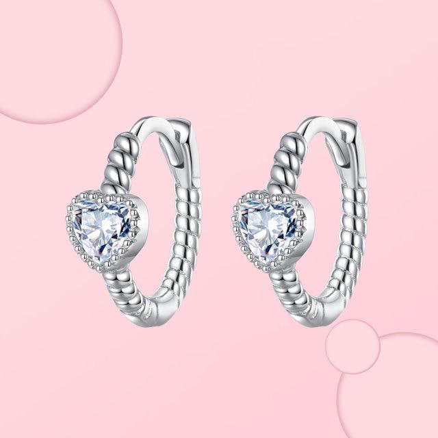 925 Sterling Silver Hoop Earrings For Women Heart Ear Hoops Real Silver 925 Jewelry Original Brand Jewelry