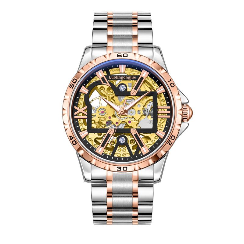 Новые Роскошные Скелетон Автоматические Механические Часы для Мужчин Светящиеся Стрелки Ремешок из Нержавеющей Стали Ретро Деловые Часы