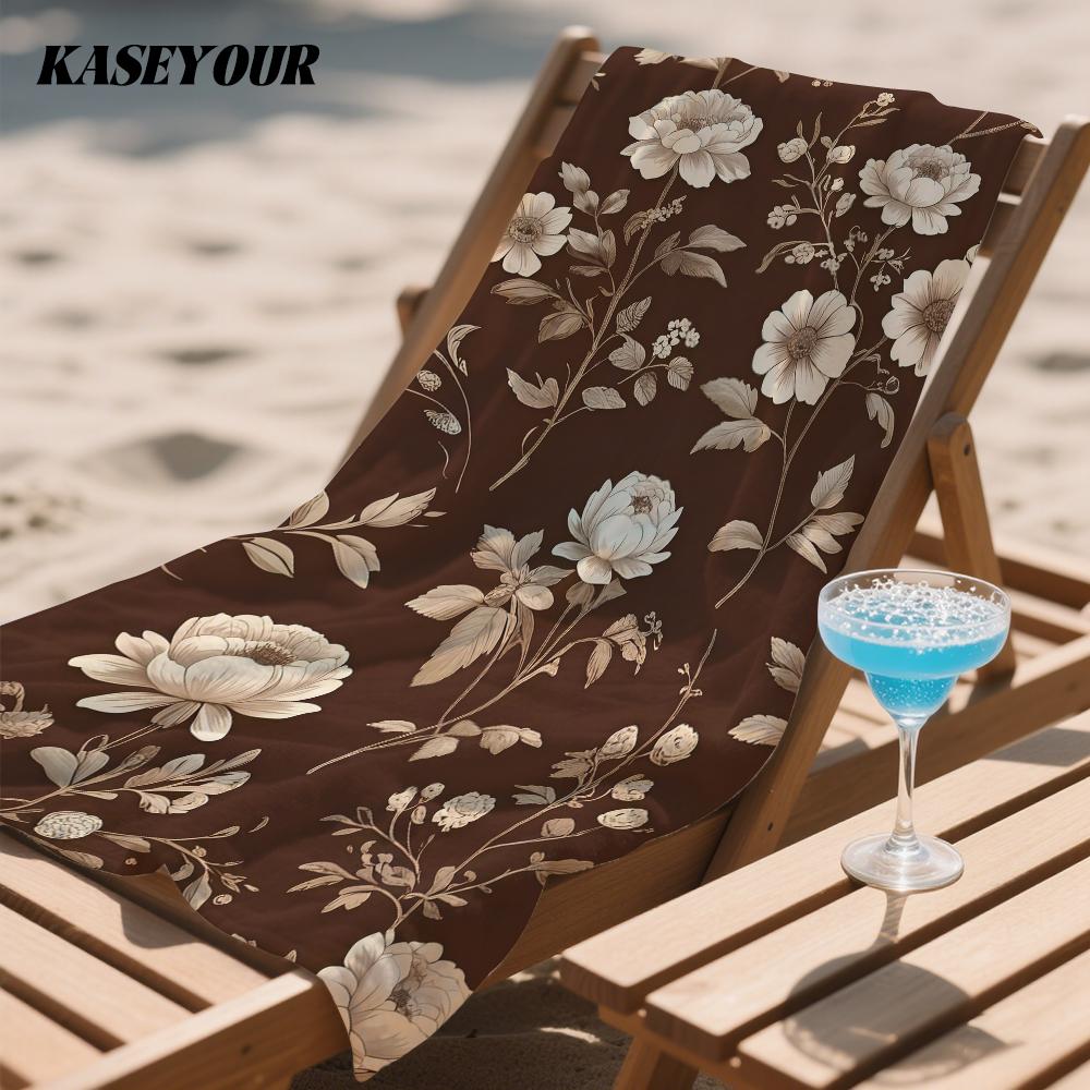 Vintage Brown Floral Oversized Microfiber Beach Towel Sand Proof Quick Dry, Absorbent for Swimming Pool Travel Camping