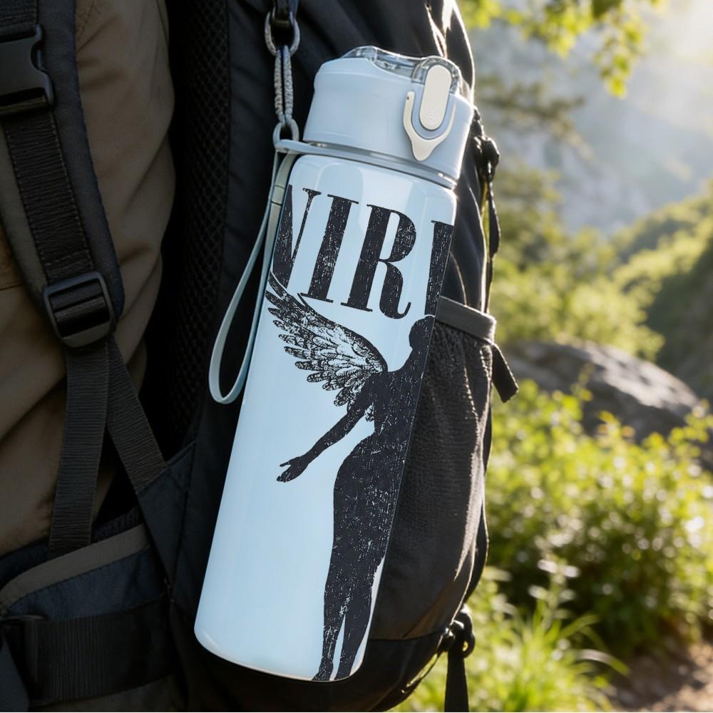 1PC Nirvana Angel Silhouette 750ml sports water bottle leakproof straw lid outdoor office home