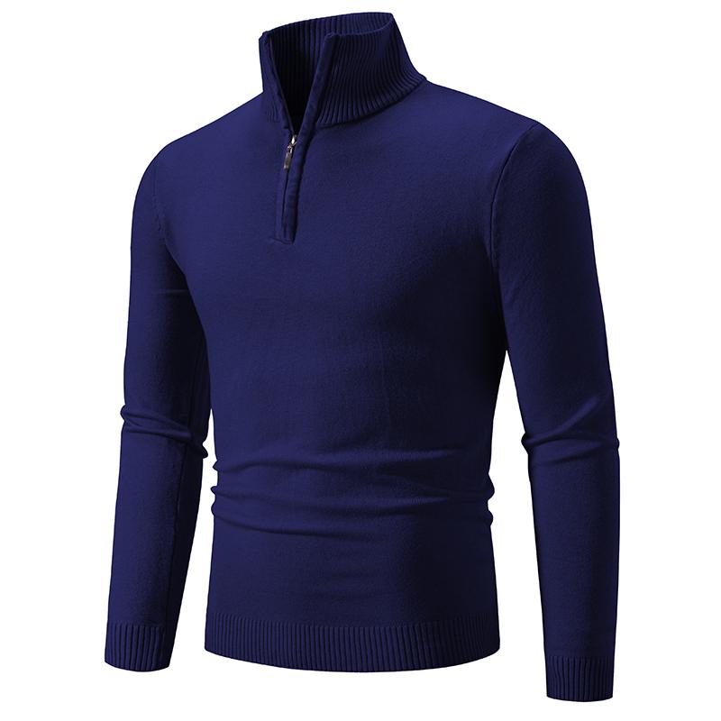 New Spring Zipper Pullover Sweaters For Men Autumn High Elastic Warm Sweater Winter Stand Collar Solid Color Knitted Sweatwear