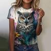 Summer Round Neck 3D Owl Printed Top Fashionable Casual Short Sleeved Women's T-shirts