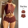 European & American Color Block Lace-up Bikini Swimsuit for Women - Sexy Beach & Hot Spring Swimwear 2025