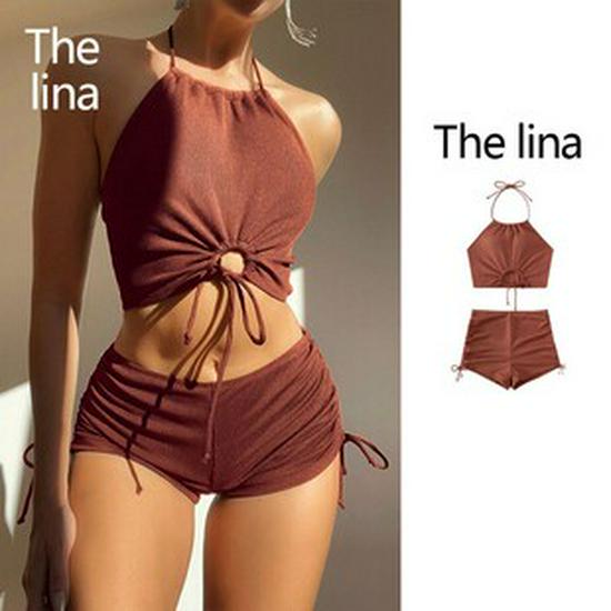 European & American Color Block Lace-up Bikini Swimsuit for Women - Sexy Beach & Hot Spring Swimwear 2025