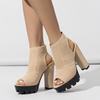 Liyke Punk Style Chunky High Heels Platform Boots Women Thick Bottom Peep Toe Stretch Fabric Socks Shoes Ankle Booties Sandals