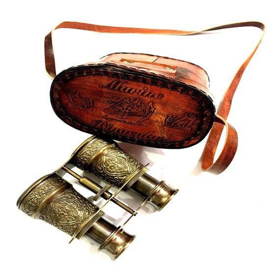 Морской латунный бинокль, портативный оперный бинокль диаметром 10,16 см в красивом кожаном футляре, латунный бинокль с гравировкой