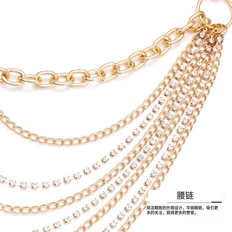 Аксессуары Характер Мода Металл Многослойная Цепочка на Талию с Кисточками Женская Девушка-Специя Сексуальные Аксессуары со Стразами Цепочка на Тело