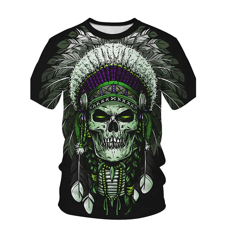 Новая летняя мужская модная футболка, мужская футболка с принтом скелета и перьев, топ
