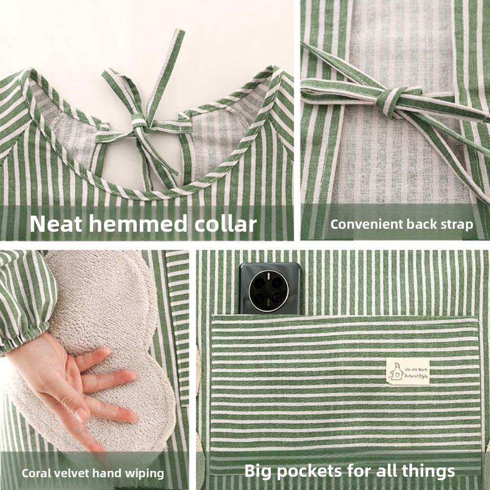 Хлопково-льняной кухонный фартук-халат, дышащий, прочная рабочая одежда, женский