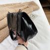 Yogodlns Fashion Shoulder Bag for Women PU Leather Chains Armpit Black Solid Color Messenger Bag Flap Handbags
