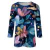 Women's Fashion Casual Round Neck Three-quarter Sleeve Retro Floral Print T-shirt Top