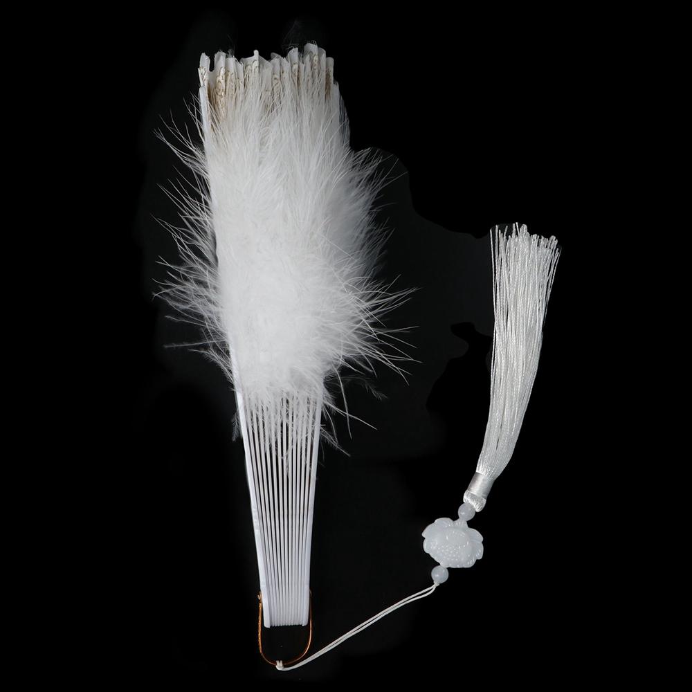 For Lolita Handmade with Pendant Dance Hand Fan Party Decor Feather Folding Fan Wedding Gift