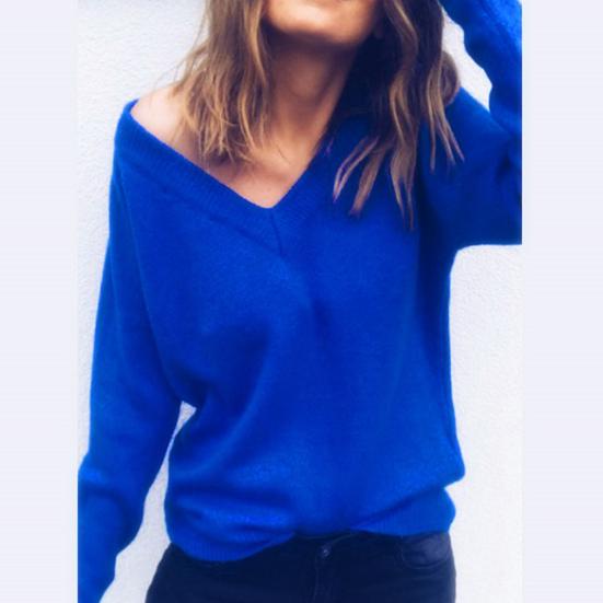 Knitted Sexy Sweater Winter Chic Lady Solid Color V Neck Blouse Long Sleeve Casual Pullover