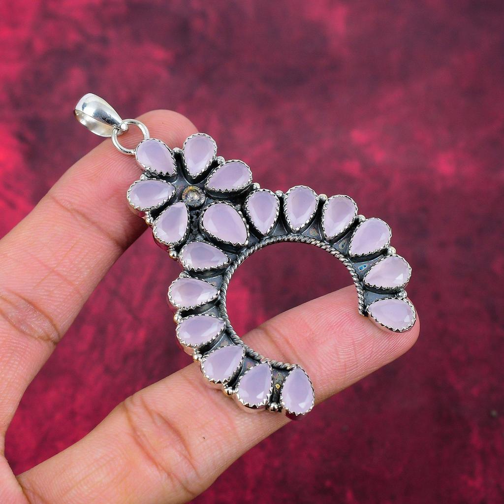 Розовый халцедон, чистое серебро 925 пробы, великолепное ожерелье с подвеской ручной работы для нее, ювелирные изделия из драгоценных камней халцедона