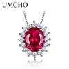 Oval Gemstone RUBY 925 Sterling Silver Necklaces For Women