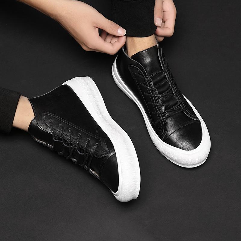 Новейшие мужские кожаные ботинки корейского стиля, удобная повседневная обувь, мужская обувь на шнуровке, модные ботильоны, высокие кроссовки для мужчин