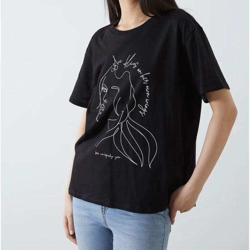 Loose Printed Cotton T-shirt Fashion Style New Arrival Loose Print Short Sleeve Cotton T-shirt Top