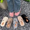 Fashion 2024 New Summer Square Toe Solid Color Belt Buckle Decoration Thick Sole Fashion Fur Slippers Indoor Home Casual Floor Slides