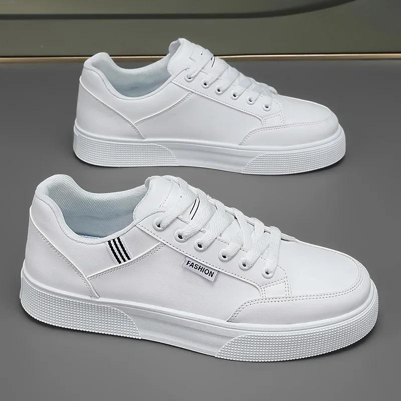 Fashion Spring 2025 Men's Fashionable Versatile White Sneakers Large Size Casual Shoes Trendy Flat Heel Cement Ground Wear Resistant