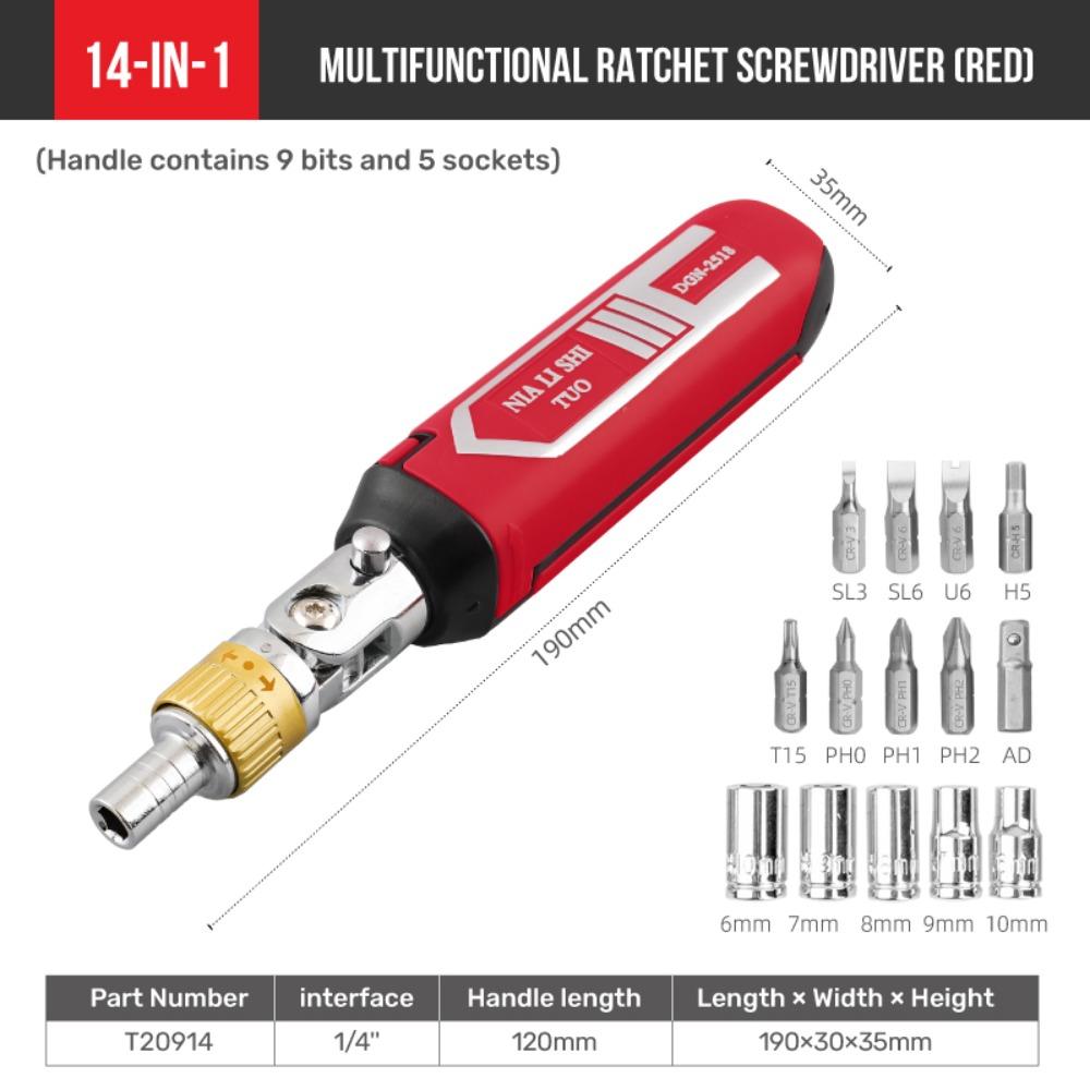 14 in 1 Ratchet Screwdriver Set Portable Hand Repair Tool Universal Dual-purpose Screwdriver Multi-function Screwdriver Bit Set