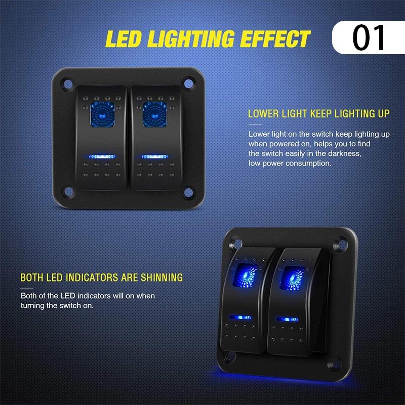 Для Морской Лодки Каравана Автомобиля Грузовика Водонепроницаемая Панель Двойного Переключателя С Вкл-Выкл Тумблером Светодиодная Панель Тумблеров 12-24В 6 Гнезд