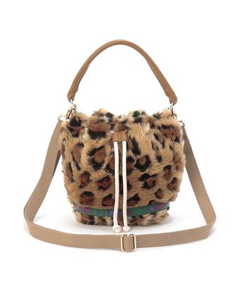 Официальная сумка через плечо SM DRAWSTRING Warm Camel Leopard Fur BAG/1061 Женская