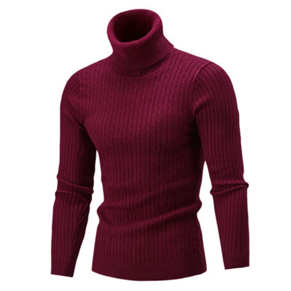 Casual Men Winter Solid Color Turtle Neck Long Sleeve Twist Knitted Slim Sweater