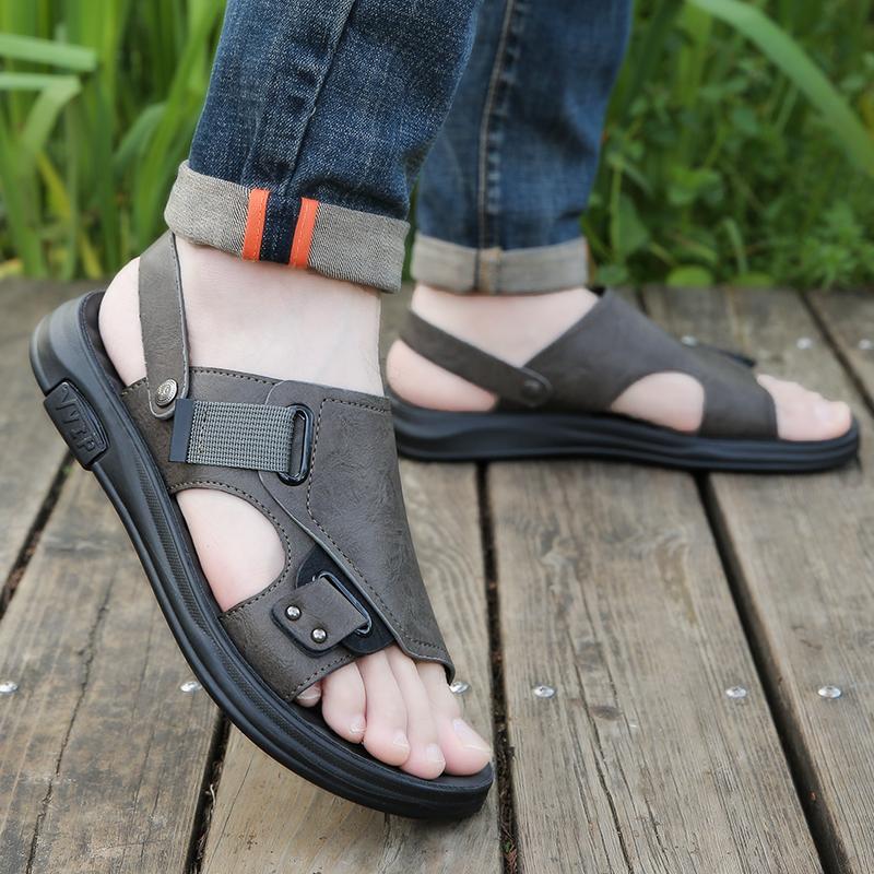 Модные черные мужские сандалии кожаные повседневные сандалии летние пляжные сандалии для мужчин уличные нескользящие тапочки на платформе Sandalias Hombre