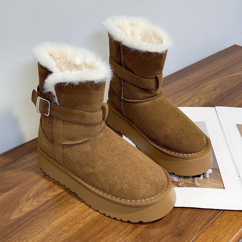 Women's Large Size Soft Sole Winter Warm Fur One Snow Boots Padded Lined Ankle Boots Anti-slip Hiking Casual Sports Cotton Boots