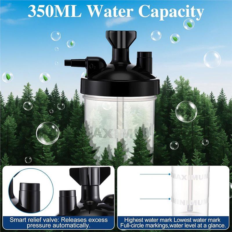 Portable Oxygen Humidifier Bottle, 2 Pack With 12" Adapter Tubing O2 Delivery System Humidification