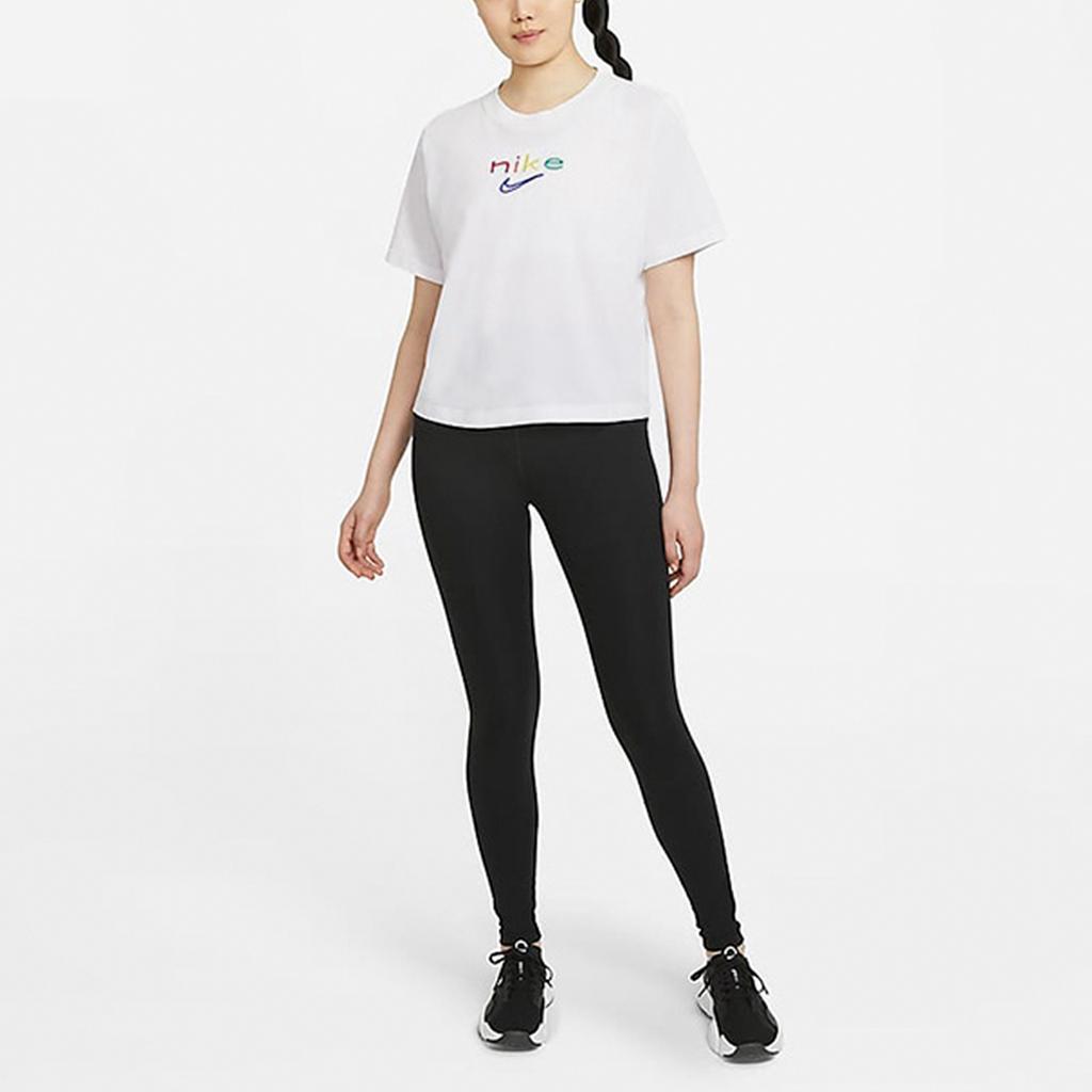 Nike Вязаная быстросохнущая спортивная футболка свободного кроя с вышитым радужным логотипом, женские топы, белые DD2849-100