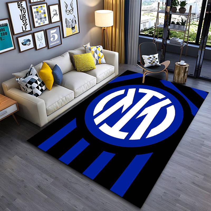Blue Black Striped Logo Carpet suitable as a non-slip mat for the living room or bedroom sofa