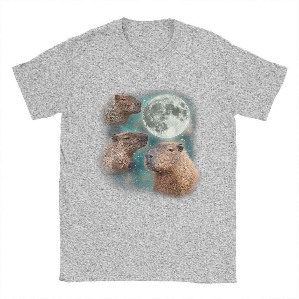 3D Capybara Moon Giant Rodents Weird Howling Unisex T Shirts Funny Tees Short Sleeve Crewneck TShirt Cotton Gift Idea Clothes