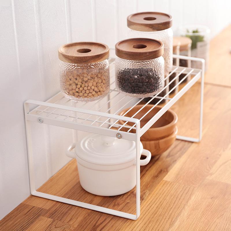 Kitchen Storage Shelf Cabinet Layered Organizers Rack Stackable Counter Shelves Rustproof Spice Rack Pot Bowl Dish Storage Rack