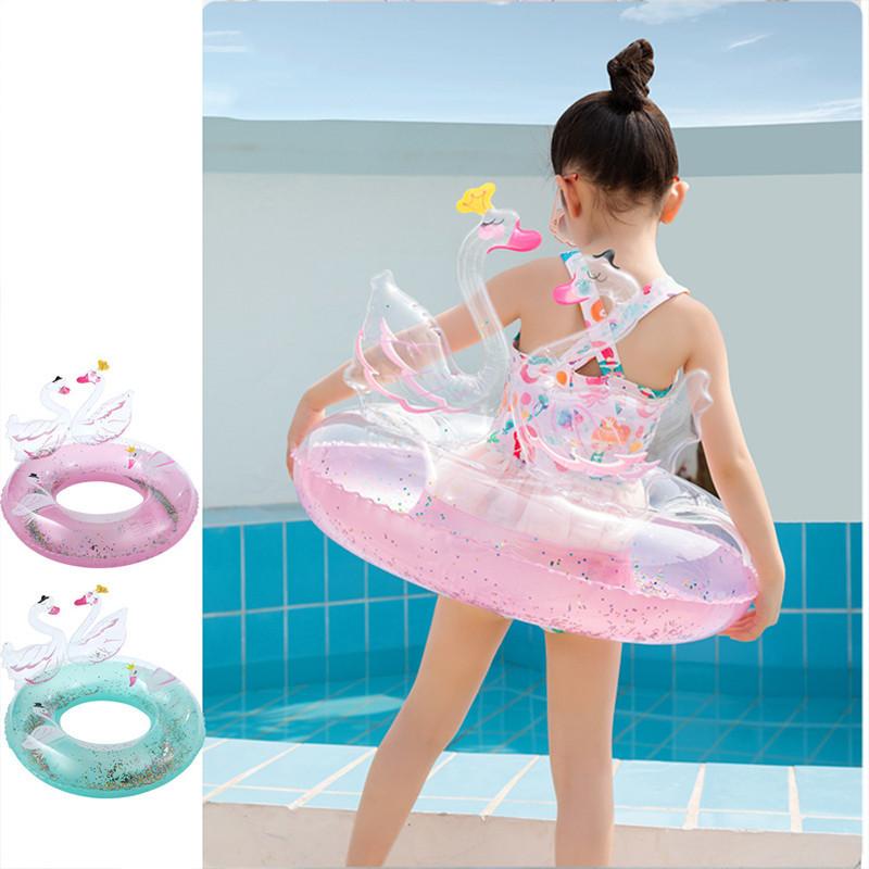 Cute Sparkling 3d Swan Swimming Ring For Children Thickened Underarm Ring Water Safety Ring