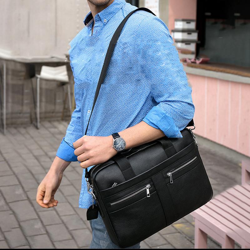 Мужской портфель из натуральной кожи, деловой портфель для ноутбука, литературный ретро-портфель для мужчин, вместительная водонепроницаемая и прочная легкая сумка через плечо