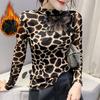 Fleece Semi-turtleneck Long-sleeved T-shirt Women's Autumn and Winter New Temperament Bottoming Shirt Fashion Printed Top