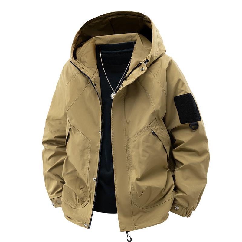 Solid Color Jacket Men's Spring and Autumn Loose Trend Sports Outdoor Waterproof Casual Hooded Jacket Jacket