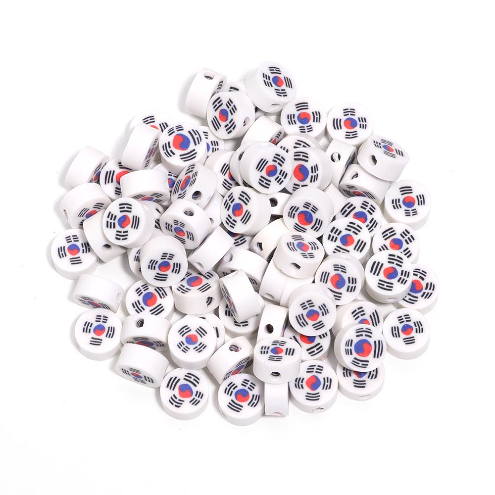 50Pcs 9mm Polymer Clay Flat Round Beads National Flag Loose Spacer Beads For DIY Handmade Bracelets Earrings Making Accessories