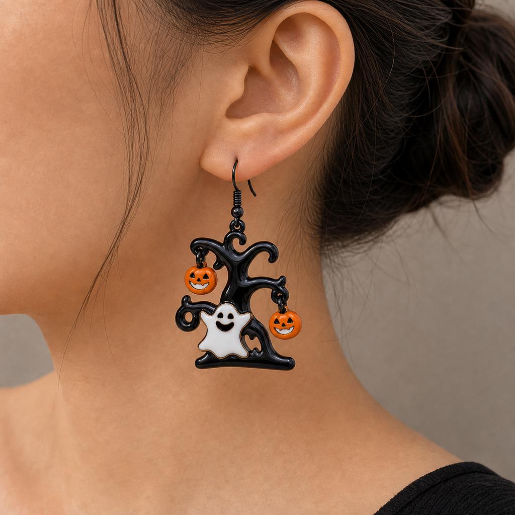 Halloween Ghost Pumpkin Dangle Earrings for Women Black Tree Charm Drop Jewelry Funny Party Costume Holiday Gift Accessories