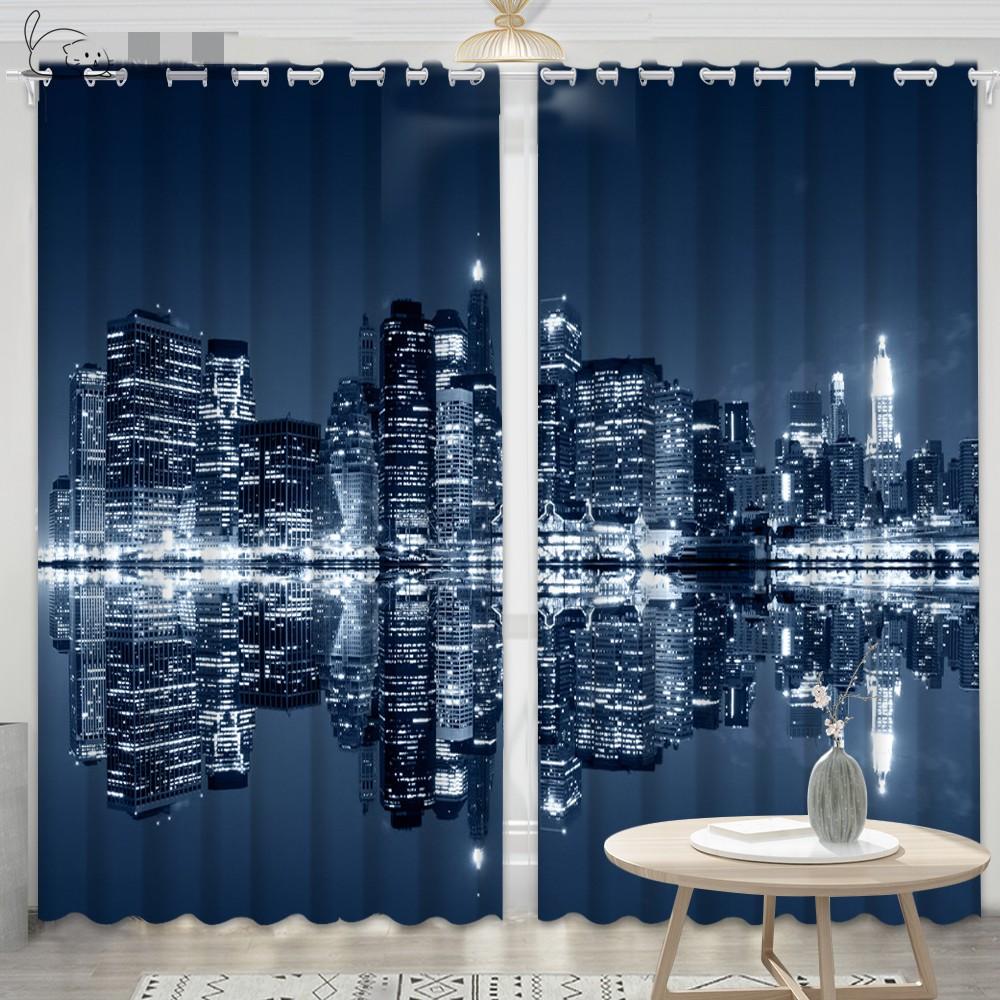 2Panels New York City Night Curtain Статуя Свободы Шторы для спальни Гостиная Кухня Оконные жалюзи Cortinas Верхняя часть с люверсами